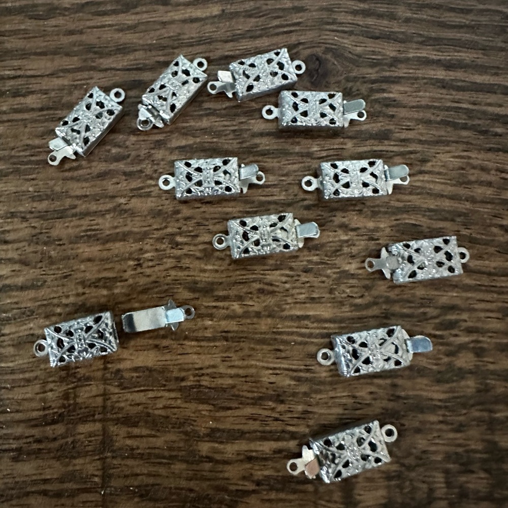 New Vintage Silver Tone Filigree Necklace Box Clasps - 12 Piece Set